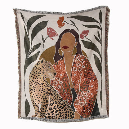Boho Tassel Throw Blanket Girl and Cheetah