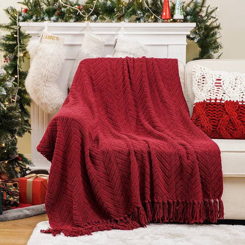 Thick Knitted Throw Blanket Soft Warm Decorative Sofa Bed Bedspread Home Boho Room Decor