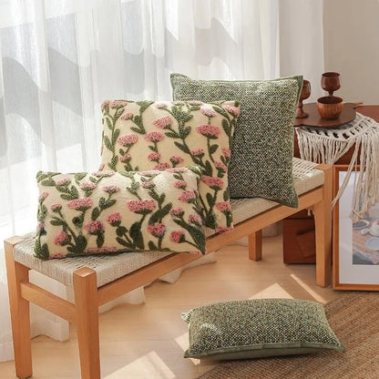 Embroidered Floral Throw Pillow Cover – Boho Decorative Cushion Cover for Sofa, Bed, or Chair | Housewarming Gift