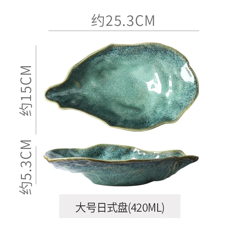 Japanese Kiln-Glazed Ceramic Oyster Dish – Irregular Shell-Shaped Plate for Dips, Dessert & Appetizers