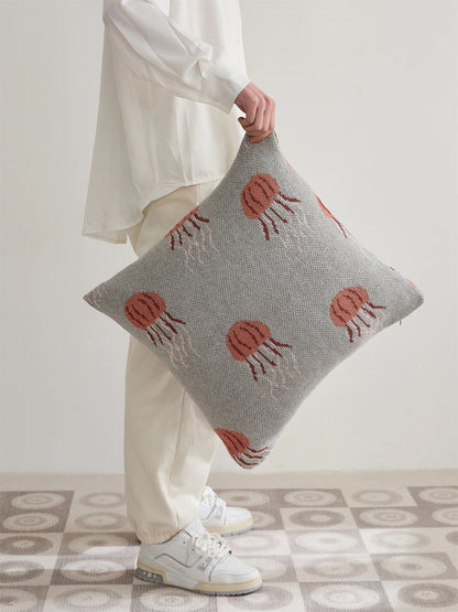 Elegant Jellyfish Embroidered Cotton Throw Pillow Cover – Ocean-Inspired Boho Home Decor Accent