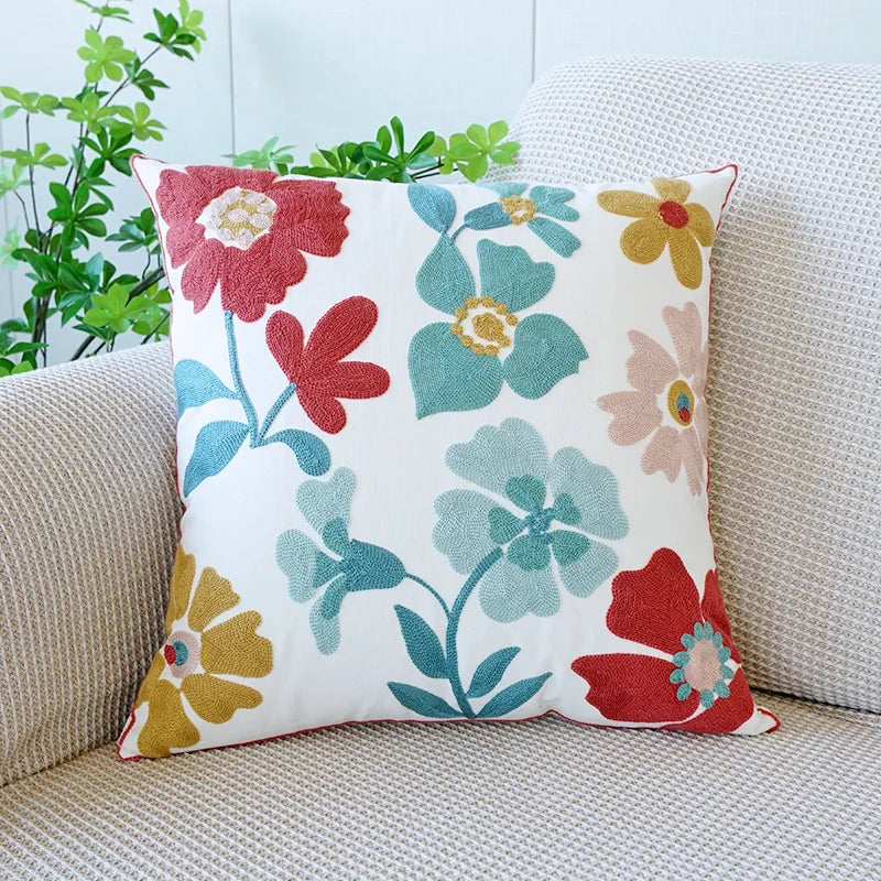 Embroidered Floral Decorative Pillowcase – Flower Boho Home Decor