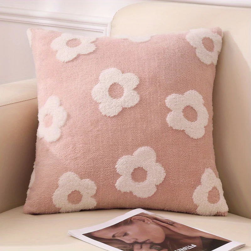 🌸 Light Luxury Floral Throw Pillow Cover – 18x18 Inch Plush Square Cushion