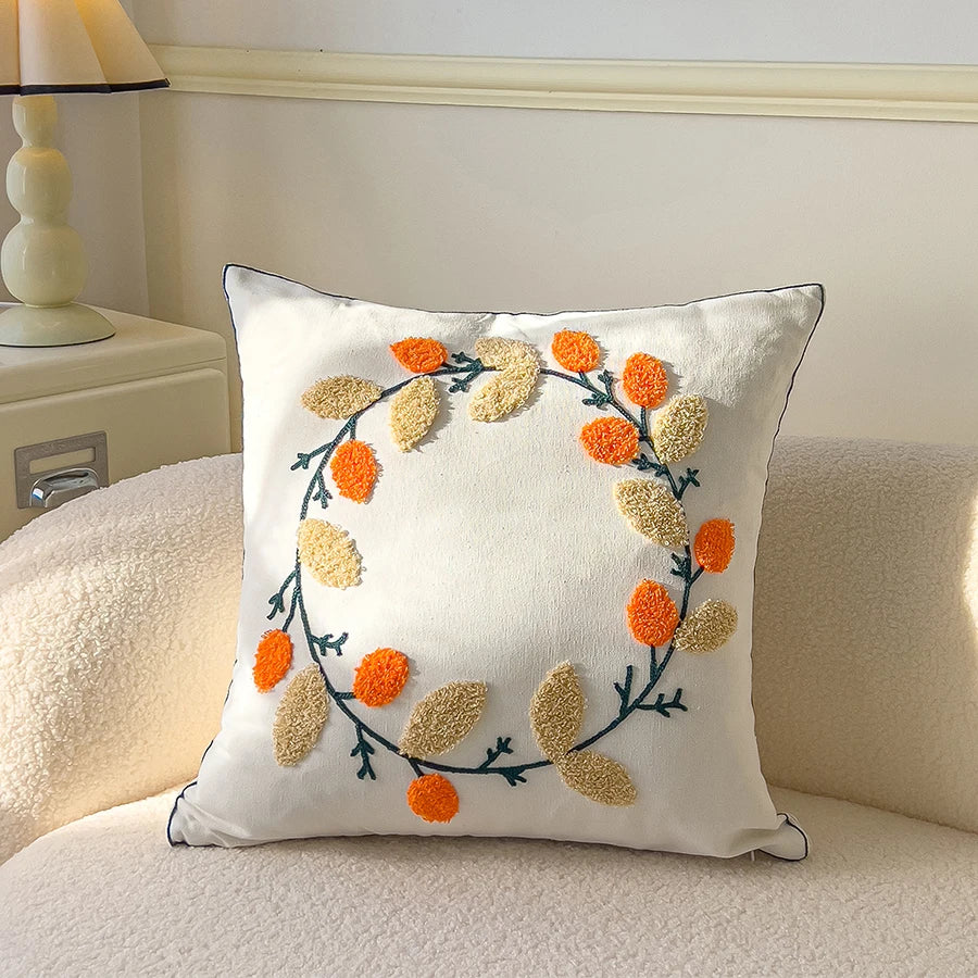 Boho Floral Tufted Decorative Throw Pillow Cover