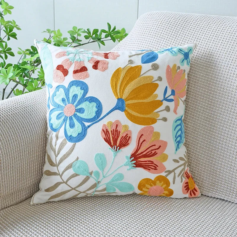 Embroidered Floral Decorative Pillowcase – Flower Boho Home Decor