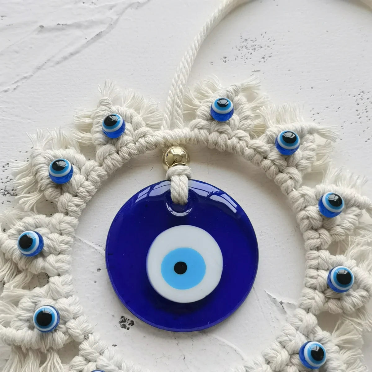 Handcrafted Evil Eye Macrame Circle Wall Decor