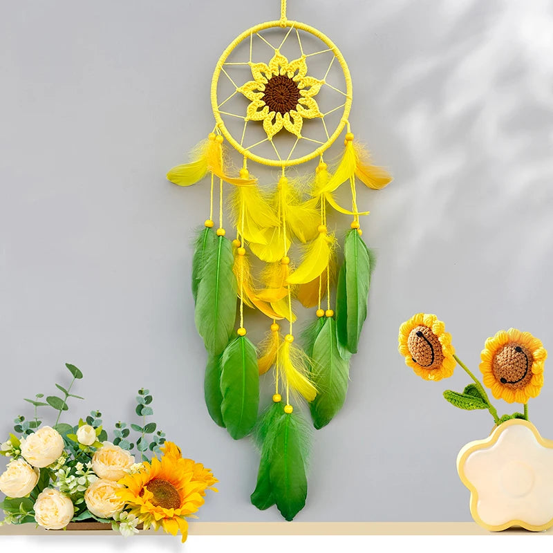 Sunflower Crochet Dreamcatcher – Handmade Boho Wall Hanging for Bright & Cheerful Spaces