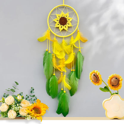 Sunflower Crochet Dreamcatcher – Handmade Boho Wall Hanging for Bright & Cheerful Spaces
