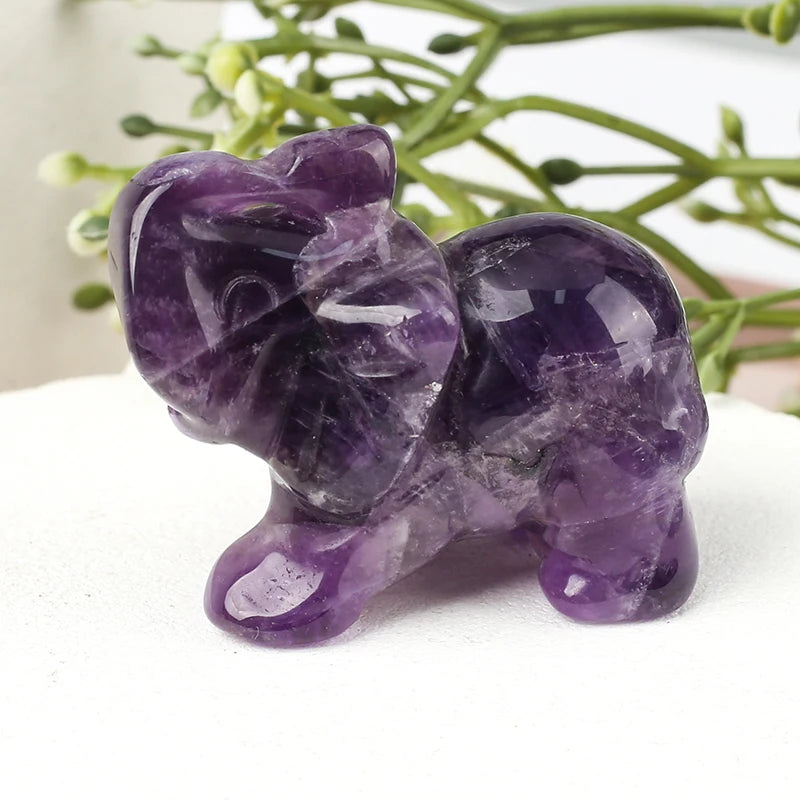 Hand-Carved Crystal Elephant Figurine – Natural Gemstone Animal Statue for Chakra, Meditation & Boho Home Decor