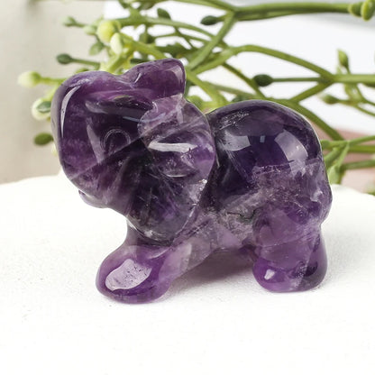 Hand-Carved Crystal Elephant Figurine – Natural Gemstone Animal Statue for Chakra, Meditation & Boho Home Decor