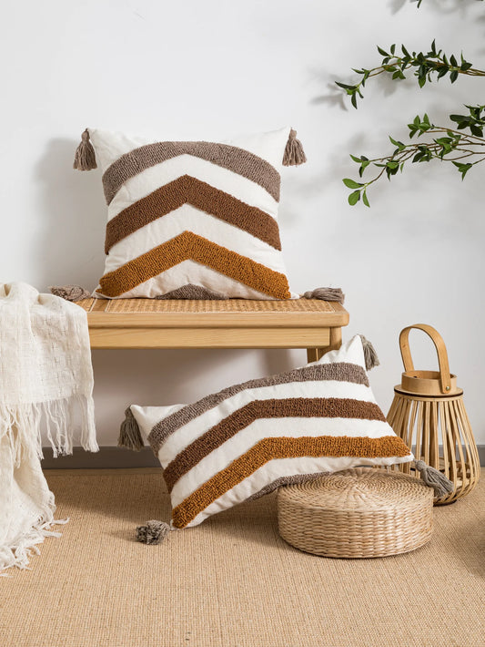 Symmetrical Geometric Stripes Pillow Cover – Boho Home Decor Accent for Sofa, Bed, or Chair Housewarming Gift
