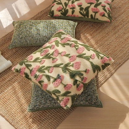 Embroidered Floral Throw Pillow Cover – Boho Decorative Cushion Cover for Sofa, Bed, or Chair | Housewarming Gift