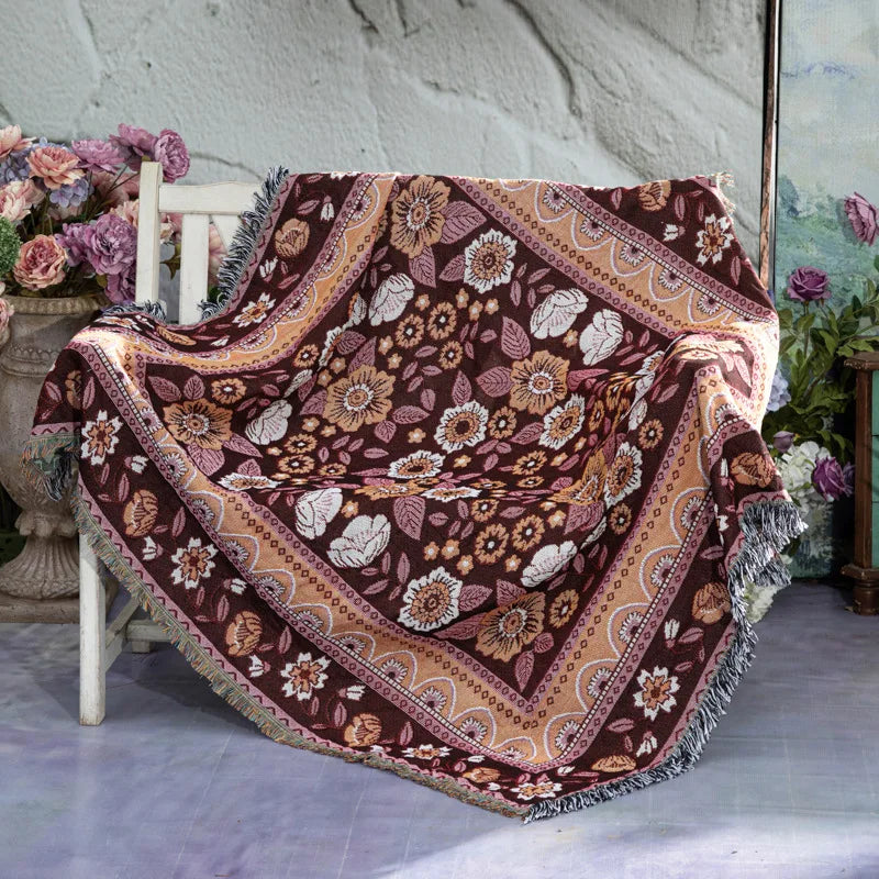 Boho Floral Blanket Nordic Flowers Tiger Cat Blankets for Beds Sofa Mats Travel Rug Tapestry Tassels Home Decor Throw