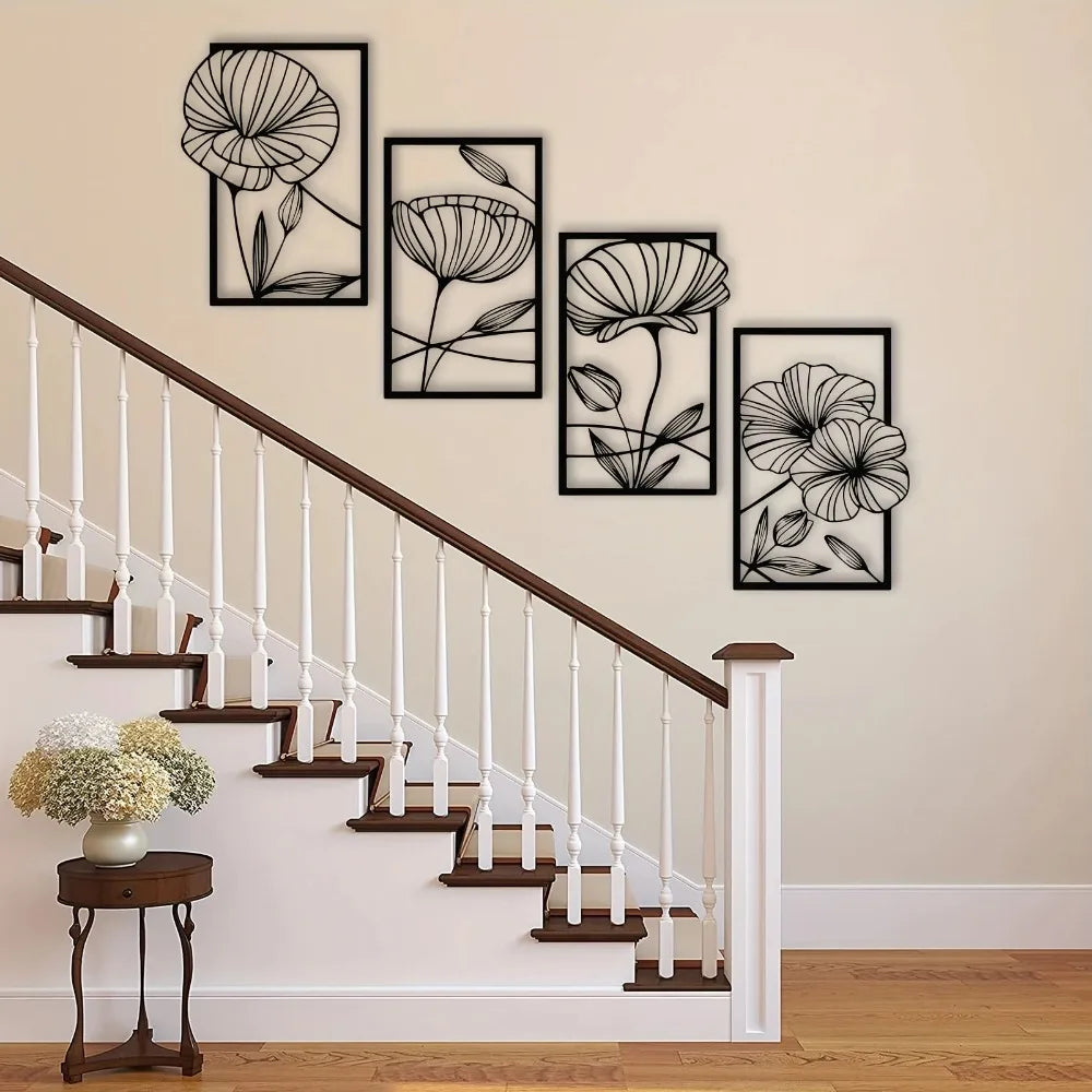 Metal Lotus Line Art Wall Decor – 4-Piece Set