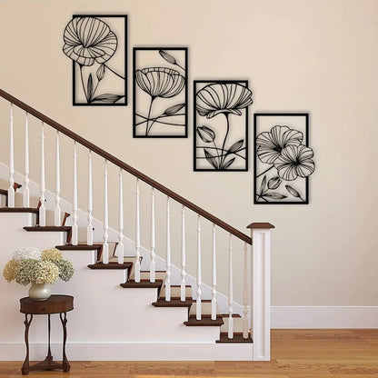 Metal Lotus Line Art Wall Decor – 4-Piece Set