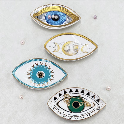 Ceramic Jewelry Tray Trinket Dish Rings Earrings Necklaces Dish Evil Eye Moon Phases Decorative Plate Bowl Home Decor Boho 1Pc