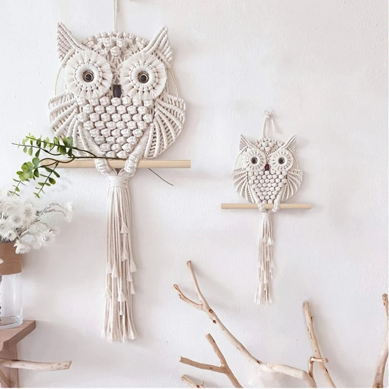 Boho Owl Macrame Wall Hanging – Cotton Woven Tapestry for Boho Home Decor | Handmade Owl Wall Art