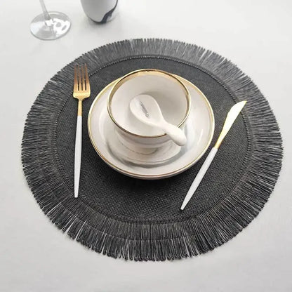Boho Home Decor Hand-Woven Round Braided Placemats – Eco-Friendly Fringe Table Mats for Dining & Kitchen