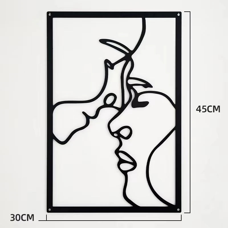 Woman Face Body Outline Kiss Silhouette Iron Wall Hanging Decor Abstract Line Ornament Beautiful Art for Living Room Bedroom Home Artwork Decor