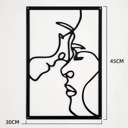 Woman Face Body Outline Kiss Silhouette Iron Wall Hanging Decor Abstract Line Ornament Beautiful Art for Living Room Bedroom Home Artwork Decor