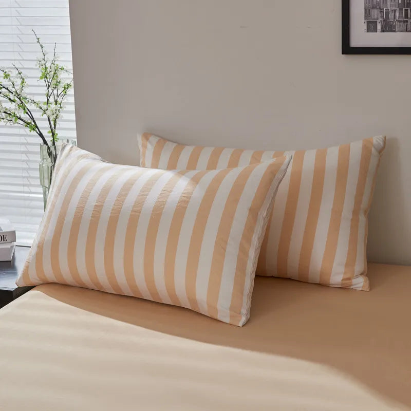 Orange Boho Striped Microfiber Bedding Set – 4-Piece Soft & Cozy Duvet Cover Set with Pillowcases & Flat Sheet