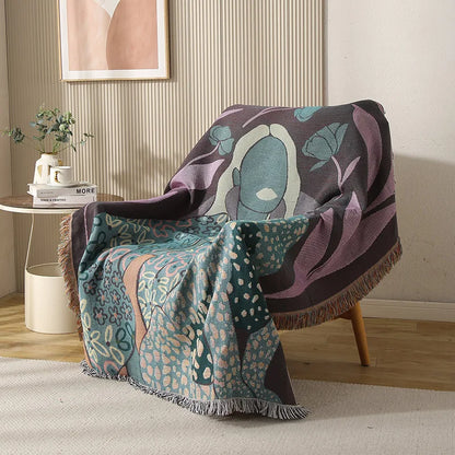Boho Tassel Throw Blanket Girl and Flowers