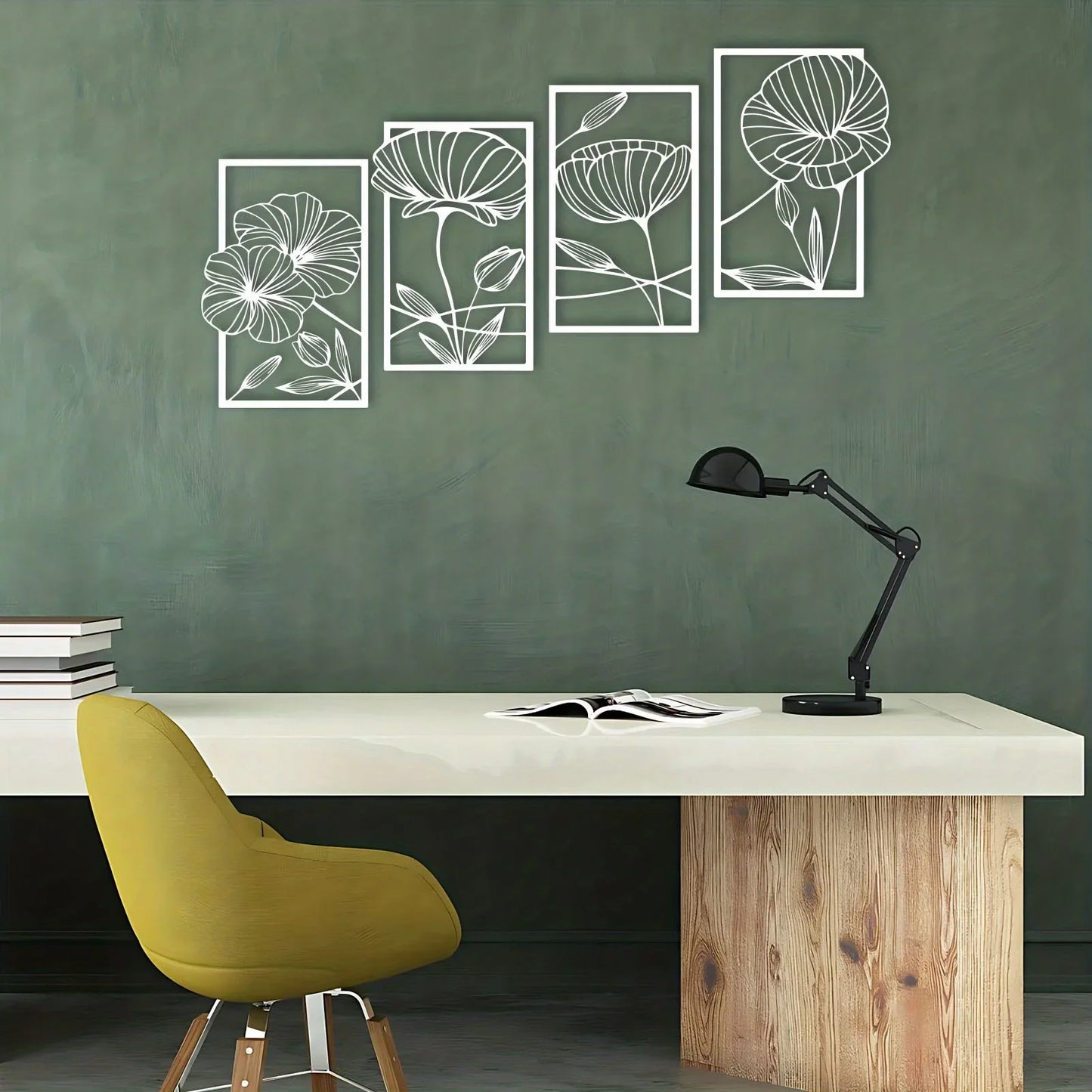 Metal Lotus Line Art Wall Decor – 4-Piece Set