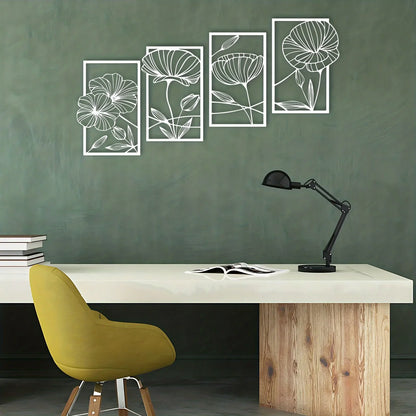 Metal Lotus Line Art Wall Decor – 4-Piece Set