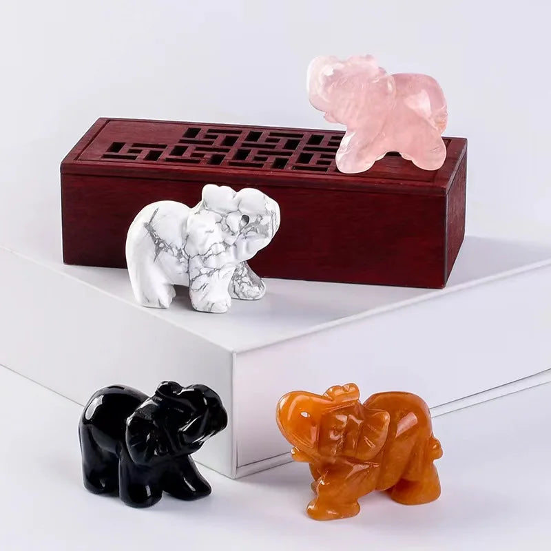 Hand-Carved Crystal Elephant Figurine – Natural Gemstone Animal Statue for Chakra, Meditation & Boho Home Decor