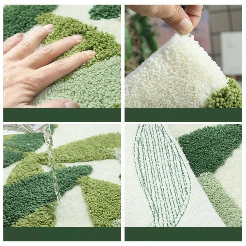 Soft Leaf Print Bath Mat – Non-Slip & Quick-Drying Absorbent Bathroom Rug