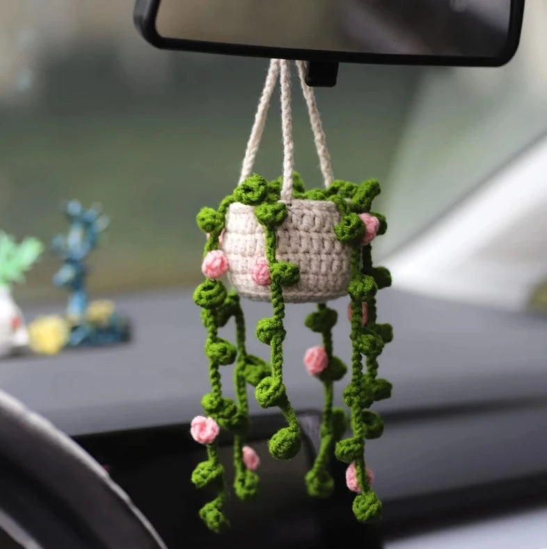 Handmade Crochet Succulent Car Hanging