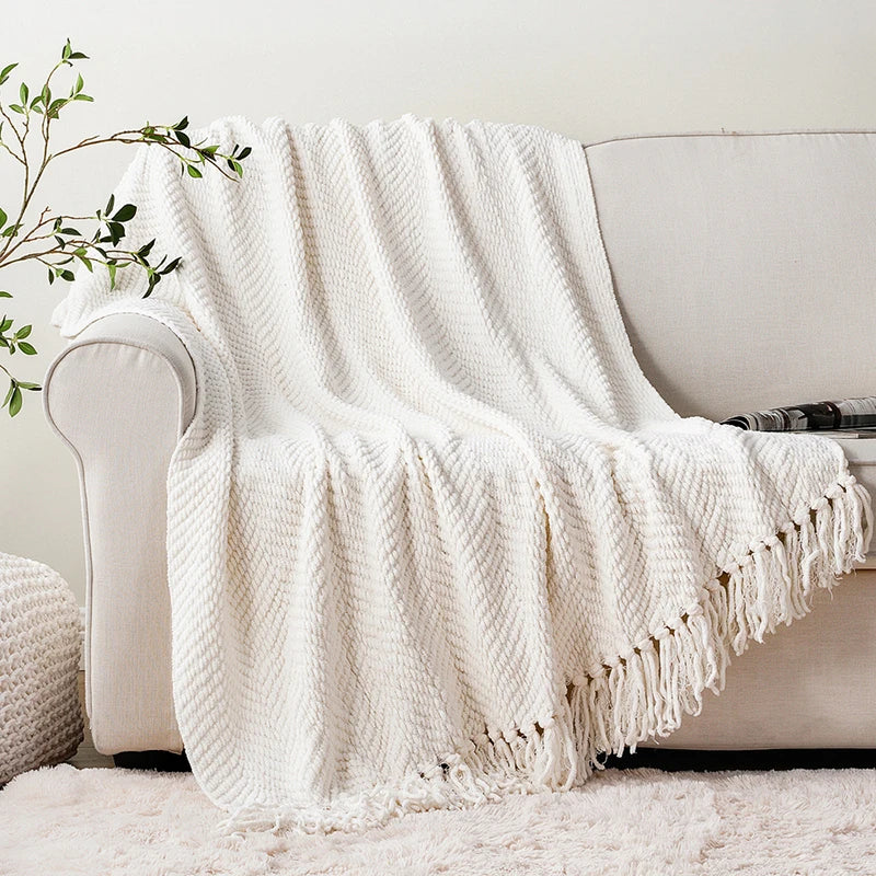 Thick Knitted Throw Blanket Soft Warm Decorative Sofa Bed Bedspread Home Boho Room Decor