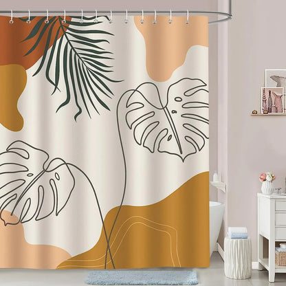 Abstract Bohemian Shower Curtain Arch Sun Moon Phases Boho Leaf Modern Minimalist aesthetic line geometric decorative Bathroom Home Decor Cat Leaves Mountains Outdoors