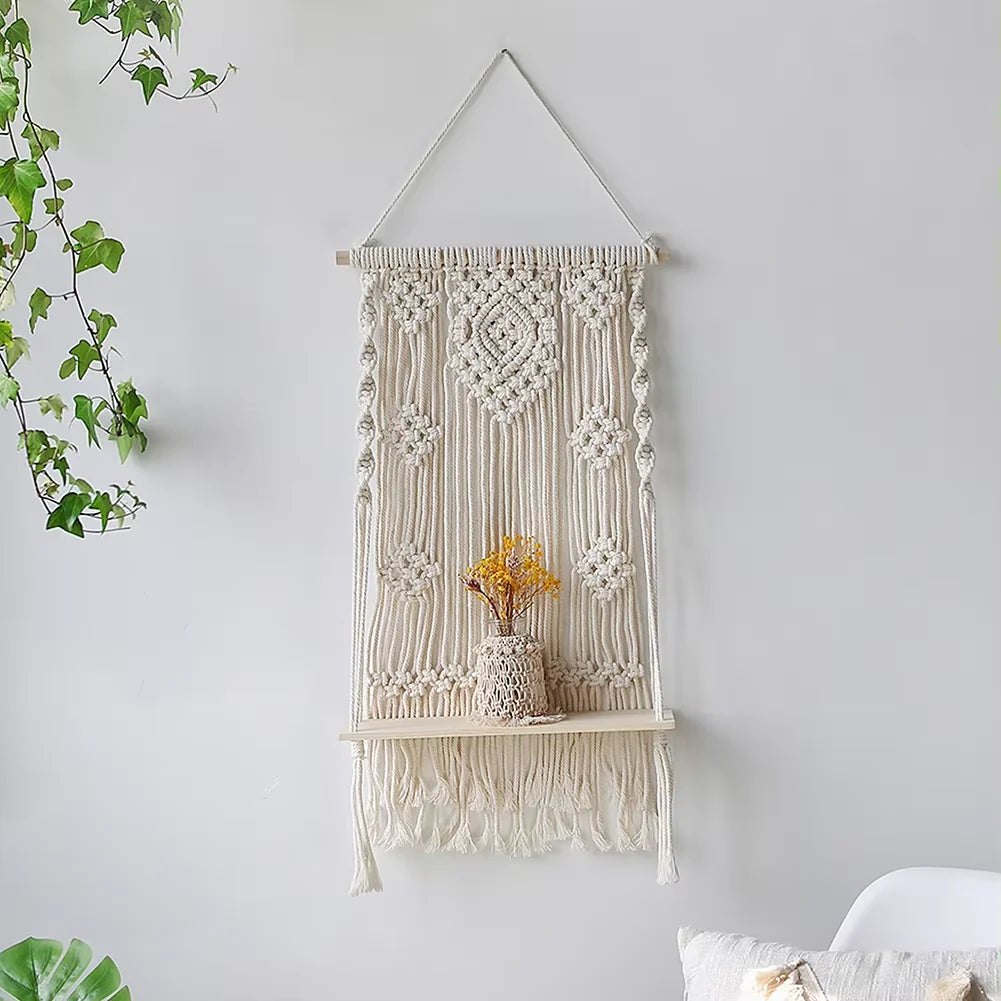 Macramé Wood Hanging Wall Shelf