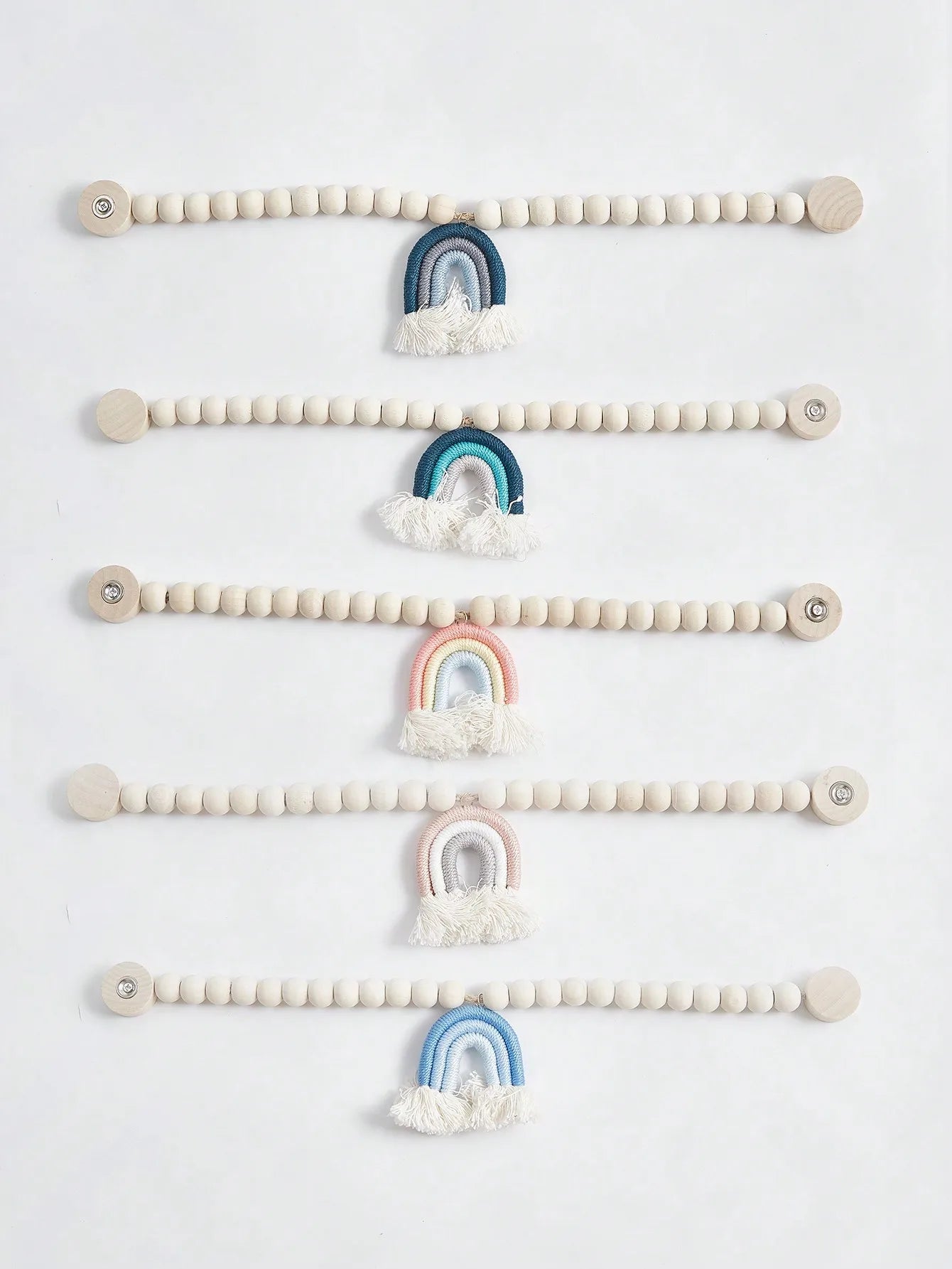 Magnetic Rainbow Macrame Curtain Tiebacks – Wooden Bead & Hemp Rope Holdbacks for Boho Home Decor