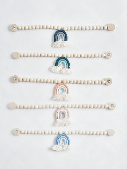 Magnetic Rainbow Macrame Curtain Tiebacks – Wooden Bead & Hemp Rope Holdbacks for Boho Home Decor