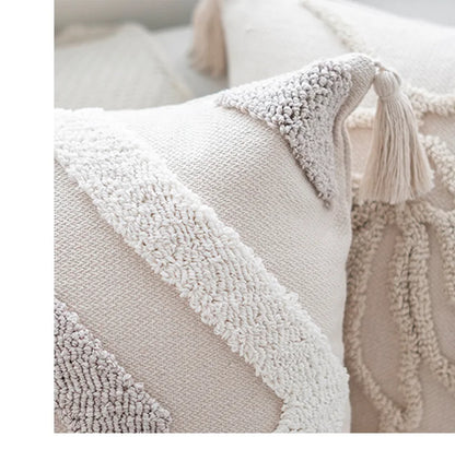 Boho Tufted Cushion Cover – Handcrafted Geometric Pillowcase with Tassels
