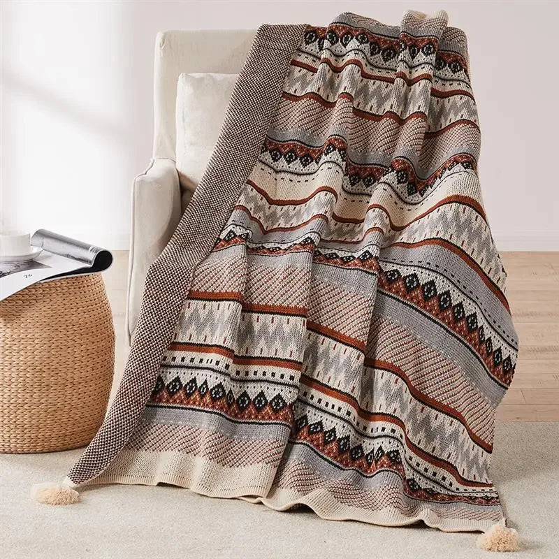 Bohemian Patterned blanket draped over a chair in a home setting