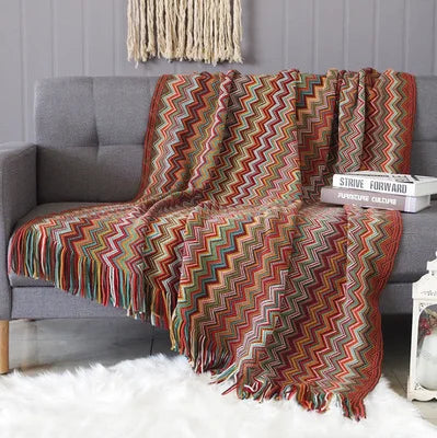 Boho Bed Home Couch Blanket Geometric Aztec Baja Blankets Sofa Cover Decor Throw Wall Hanging Tapestry Zig Zag Lines Tassles Warm