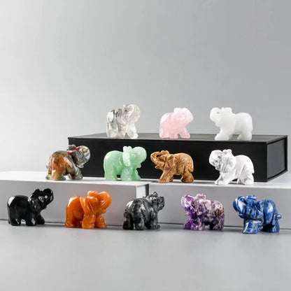 Hand-Carved Crystal Elephant Figurine – Natural Gemstone Animal Statue for Chakra, Meditation & Boho Home Decor