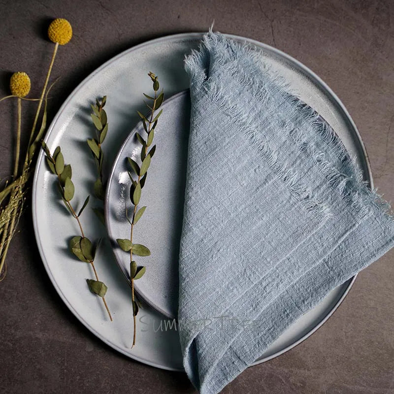 Gray Blue Reusable Fabric Cotton Napkin 