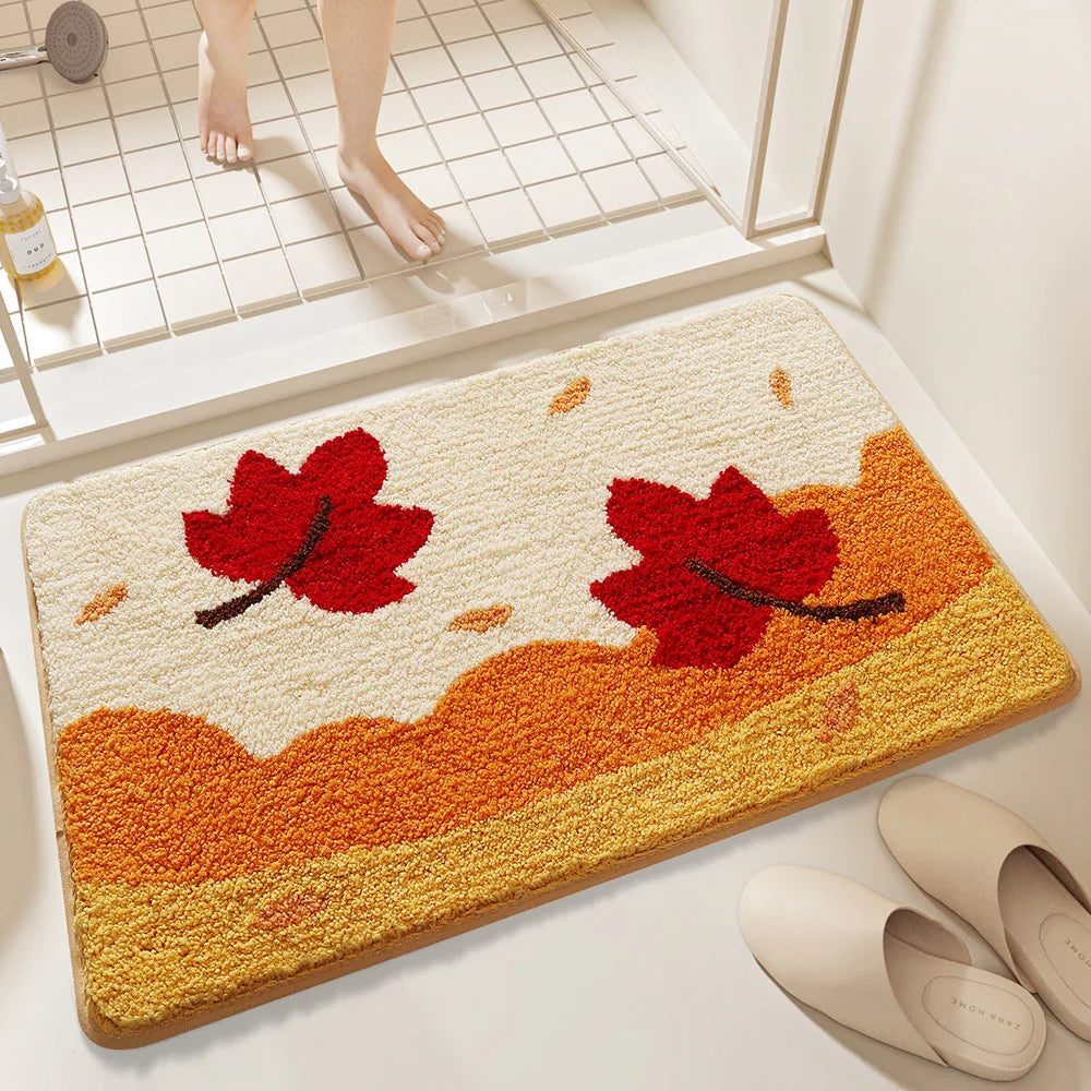 🌿 Ginkgo Leaf Microfiber Bath Mat – Plush, Quick-Dry & Anti-Slip Bathroom Rug