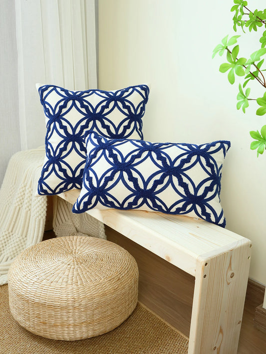 Geometric Embroidered Throw Pillow Cover – Modern Boho Home Decor Accent