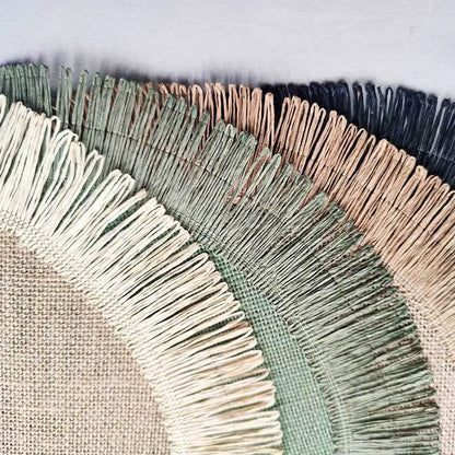 Boho Home Decor Hand-Woven Round Braided Placemats – Eco-Friendly Fringe Table Mats for Dining & Kitchen