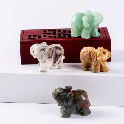 Hand-Carved Crystal Elephant Figurine – Natural Gemstone Animal Statue for Chakra, Meditation & Boho Home Decor