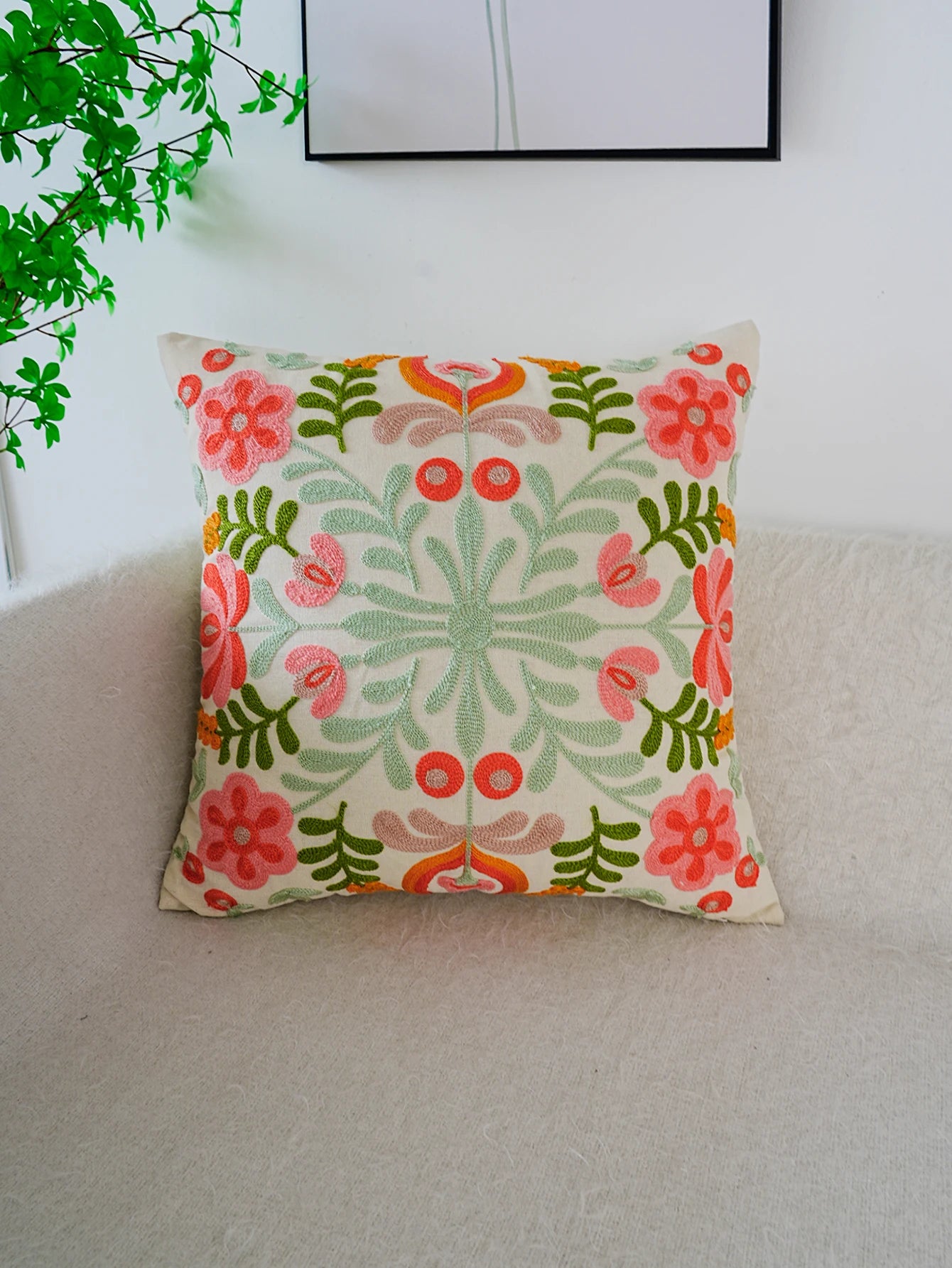 1pc Colorful Flower Exquisite Embroidery Cushion Floral Throw Pillow Cover Without Insert For Home Decor Living Room Boho Pillowcase Throw