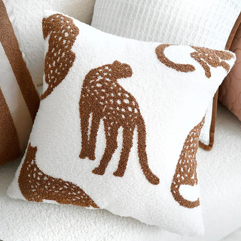Animal Print Throw Pillow Cover – Light Luxury Embroidered Accent Cushion