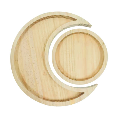 Wooden Serving Display Tray Rustic Boho Decor Decorative Dish Moon Sun Shape Jewelry Wood Plate 1Pc or 2Pcs