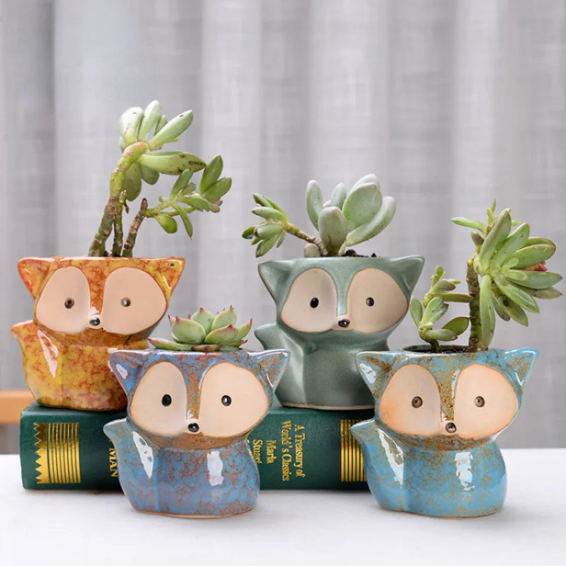 Boho Home Decor Ceramic Fox Plant Pot – Cute Mini Potted Succulent Planter for Home Decor