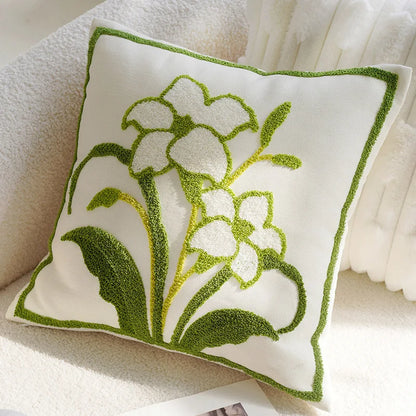 Decorative pillow with floral embroidery on a soft surface boho home decor, housewarming gift, embroidered pillow cover, flying bird cushion, animal pattern pillowcase, decorative throw pillow, Nordic cushion cover, luxury boho accent, sofa decor, nature-inspired pillow, canvas cushion case, textured home accessories